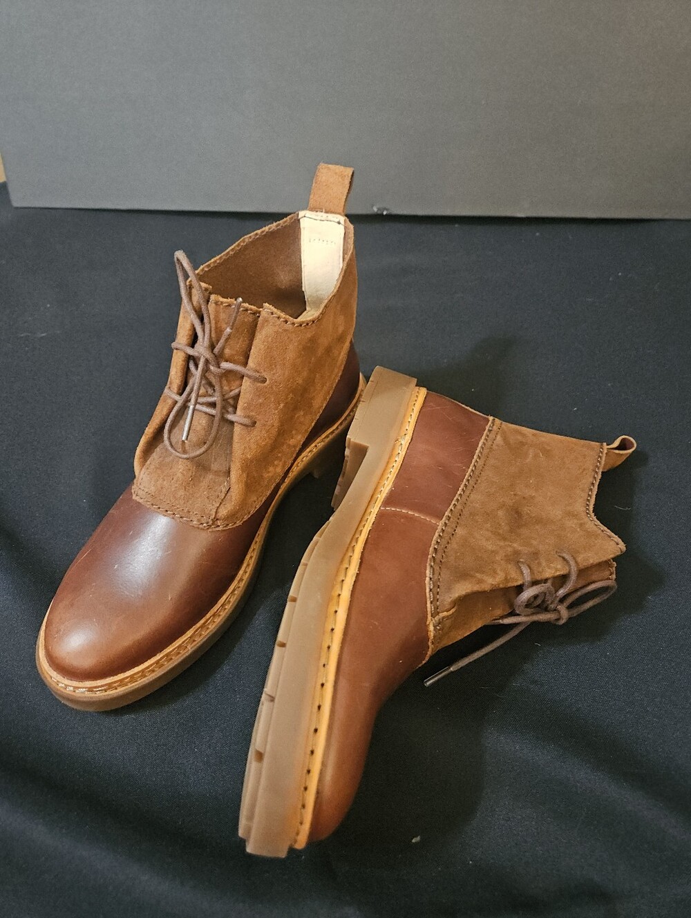 Clarks Trace Fawn Mixed Leather Suede Ankle Boots Dark Tan 8M New
